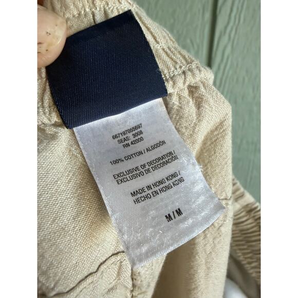 Vintage 90s Embroidered Cotton Pants M Beige Crop Pants with Floral Hem - Picture 7 of 8